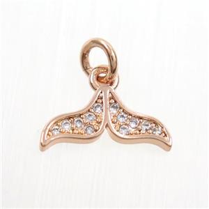 Copper Mermaid Tail Pendant Pave Zircon Rose Gold, approx 6-13.5mm