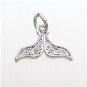 Copper Mermaid Tail Pendant Pave Zircon Platinum Plated, approx 6-13.5mm