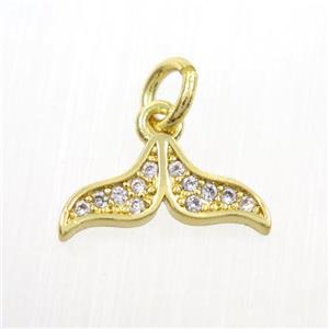 Copper Mermaid Tail Pendant Pave Zircon Gold Plated, approx 6-13.5mm