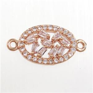 copper oval connector paved zircon, rose gold, approx 8-12mm