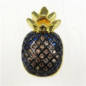 copper pineapple pendants paved zircon, gold plated, approx 10-16mm