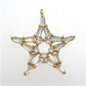 copper star pendant paved zircon, gold plated, approx 22mm dia