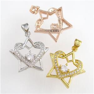 copper starheart pendants paved zircon, mixed color, approx 20mm