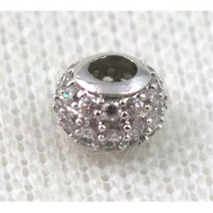 copper beads paved zircon, rondelle, platinum plated, approx 8mm dia, 4mm hole