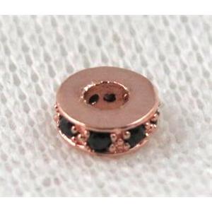 copper rondelle beads paved zircon, rose gold, approx 7mm dia