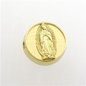copper coin beads with Jesus, gold plated, approx 12mm dia