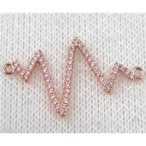 copper cardiogram connector paved zircon, rose gold, approx 20-35mm