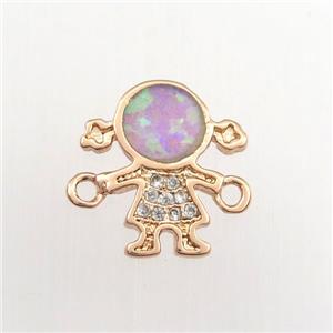 copper kids connector paved zircon with fire opal, cartoon, rose gold, approx 11-12mm