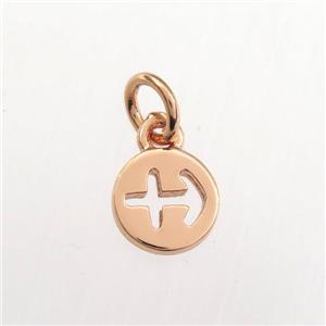 copper circle pendant, zodiac sagittarius, rose gold, approx 7mm dia