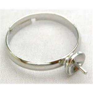 adjustable Ring with pearl-pad, copper, platinum plated, ring: 18mm dia, cap: 6mm dia