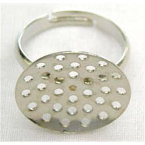 adjustable Ring with cabochon pad, copper, platinum plated, sieve:16mm dia, ring inner:17mm dia 