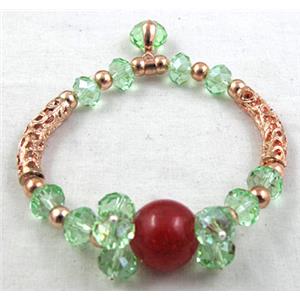 Chinese Crystal Glass Bracelet, jade, stretchy, green, 60mm dia,jade:14mm, glass:8mm,tube:6mm dia,25mm lo