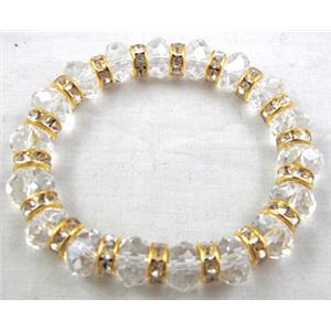Chinese Crystal Glass Bracelet, rhinestone, stretchy, clear, 60mm dia, bead:10mm dia