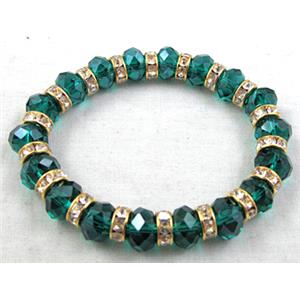 Chinese Crystal Glass Bracelet, rhinestone, stretchy, peacock-blue, 60mm dia, bead:10mm dia