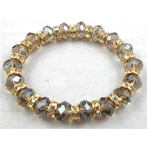 Chinese Crystal Glass Bracelet, rhinestone, stretchy, smoky, 60mm dia, bead:10mm dia