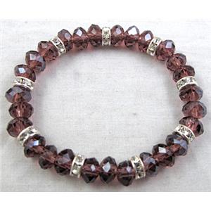 Chinese Crystal Glass Bracelet, rhinestone, stretchy, purple, 60mm dia, bead:8mm