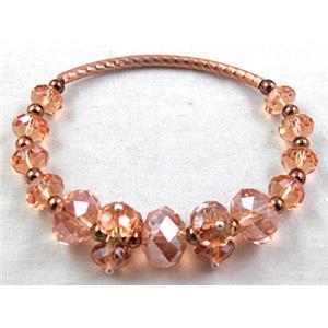Chinese Crystal Glass Bracelet, stretchy, rose-pink, 60mm dia, glass bead:12mm, 8mm