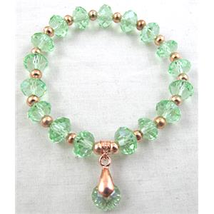 Chinese Crystal Glass Bracelet, stretchy, green, 60mm dia, bead:8mm