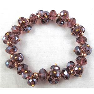 Chinese Crystal Glass Bracelet, stretchy, purple, 70mm dia, glass bead:10mm, 8mm