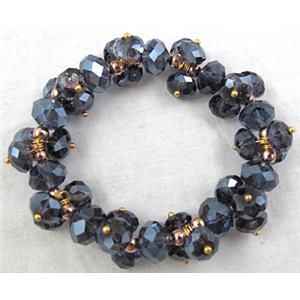 Chinese Crystal Glass Bracelet, stretchy, 70mm dia, glass bead:10mm, 8mm