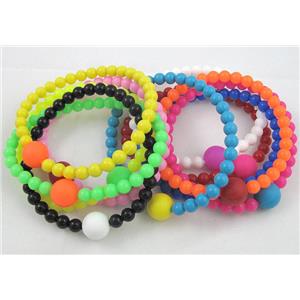 bracelet with rubber bead, mixed, approx 6mm dia, 21cm length