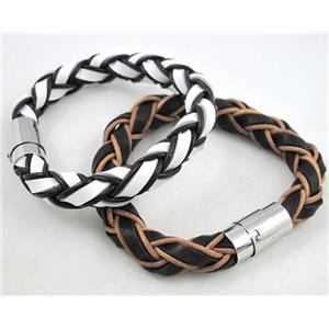 leather bracelet with stainless steel, handmade, mixed, approx 12mm thickness, 20cm length