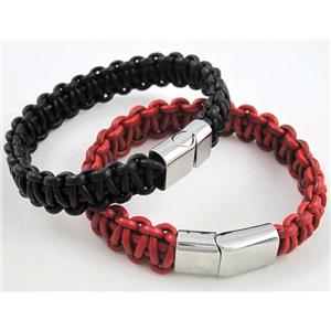 fashion bracelet with leather, stainless steel, handmade, mixed, approx 13mm wide, 20cm length