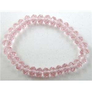 Chinese Crystal Glass Bracelet, stretchy, pink, 8mm, 8 inch length