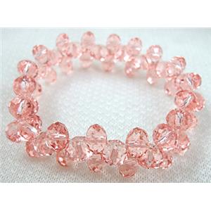 Chinese Crystal Glass Bracelet, stretchy, rose-pink, 60mm dia,glass:8mm