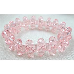 Chinese Crystal Glass Bracelet, stretchy, pink, 60mm dia,glass:8mm