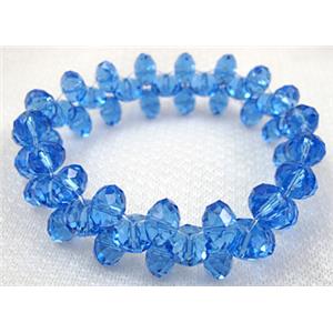 Chinese Crystal Glass Bracelet, stretchy, blue, 60mm dia,glass:8mm
