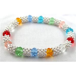 Stretchy Chinese Crystal glass Bracelet, colorful, 8mm dia, 7 inch(19cm) length
