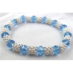 Stretchy Chinese Crystal glass Bracelet, blue, 8mm dia, 7 inch(19cm) length