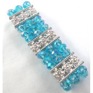 stretchy Chinese Crystal Glass Bracelet, aqua, approx 26mm wide, 6.7 inch(17cm) length