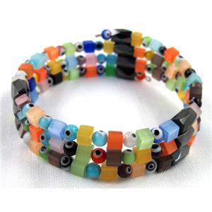 cat eye stone bracelet, resizable, colorful, 14mm wide, 8 inch length