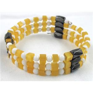 cat eye stone bracelet, resizable, yellow, 14mm wide, 8 inch length