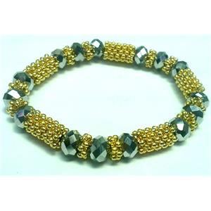 Stretchy Bracelets, chinese crystal bead and alloy snow spacer, 10mm bead, 8 inch length