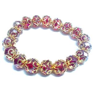 Chinese Crystal Glass Bracelet, stretchy, hot-pink, 10mm bead, 8 inch length