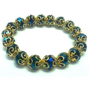 Chinese Crystal Glass Bracelet, stretchy, blue, 10mm bead, 8 inch length