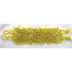 Chinese Crystal glass Bracelet, seed glass bead, yellow, approx 50mm wide, 7.5 inch(19cm) length