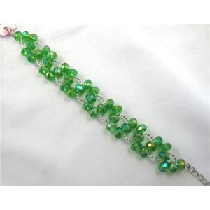 Chinese Crystal glass Bracelet, green AB-color, approx 20mm wide, 7 inch(19cm) length