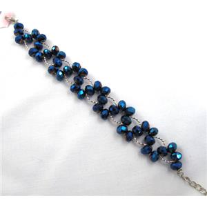 Chinese Crystal glass Bracelet, blue, approx 20mm wide, 7 inch(19cm) length