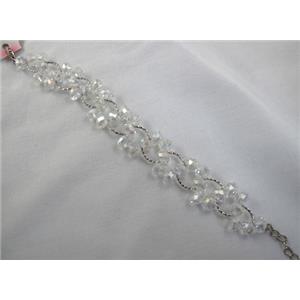 Chinese Crystal glass Bracelet, clear, approx 20mm wide, 7 inch(19cm) length
