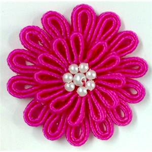 Crochet Handcraft Flower, Hot Pink, 40-45mm dia