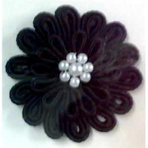 Crochet Handcraft Flower, Black, 40-45mm dia