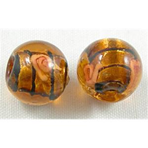 glass lampwork beads with silver foil, line, round, coffee, 12mm dia