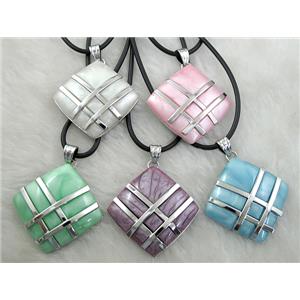 mix Acrylic Necklace, alloy, rubber cord, 35x35mm, 16 inch length
