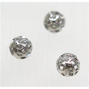 round Brass hollow ball beads, platinum plated, approx 6mm dia