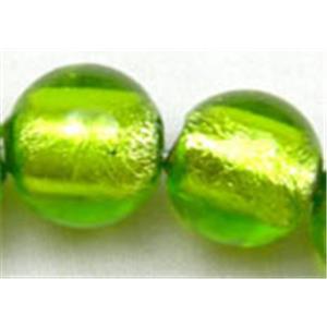 Round Green Lampwork Glass Beads with Silver Foil, 14mm dia, 28pcs per st