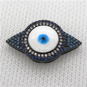 copper beads paved zircon with evil eye, black plated, approx 15-25mm